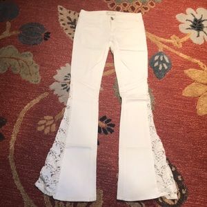 Free People White Flare Jeans with lace inset